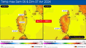 Températures maximales attendues - Modèle ICON EU - Source: Meteologix.com – Illustration: Kitempu