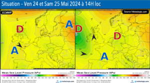 Situaion en surface - Modèle ECMW - Source: Meteologix.com – Illustration: Kitempu
