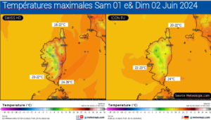 Températures maximales - Modèle SWISS HD et ICON- Source: Meteologix.com – Illustration: Kitempu
