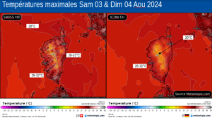 Maximales prévues - Modèle ECMWF Source: Meteologix.com – Illustration: Kitempu