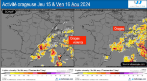 Activité orageuse - Modèle ECMWF Source: Meteologix.com – Illustration: Kitempu