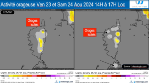 Activité orageuse - Modèle ECMWF Source: Meteologix.com – Illustration: Kitempu