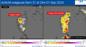 Activité orageuses attendue - Modèle ECMWF Source: Meteologix.com – Illustration: Kitempu