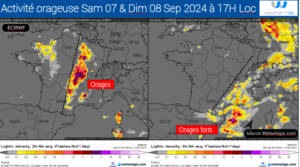 Activité orageuses attendue - Modèle ECMWF Source: Meteologix.com – Illustration: Kitempu
