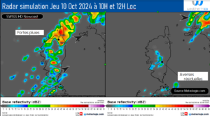 Activité des pluies - Modèle SWISS HD Source: Meteologix.com – Illustration: Kitempu météo corse