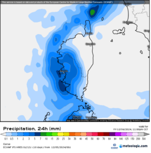 Accumulation de précipitations vendredi 06 Dec 2024- Modèle ECMWF Source: Meteologix.com