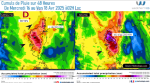 météo corse : Cumuls de pluie attendus sur 48 heures-Modèle ECMWF Source: Meteologix.com – Illustration: Kitempu