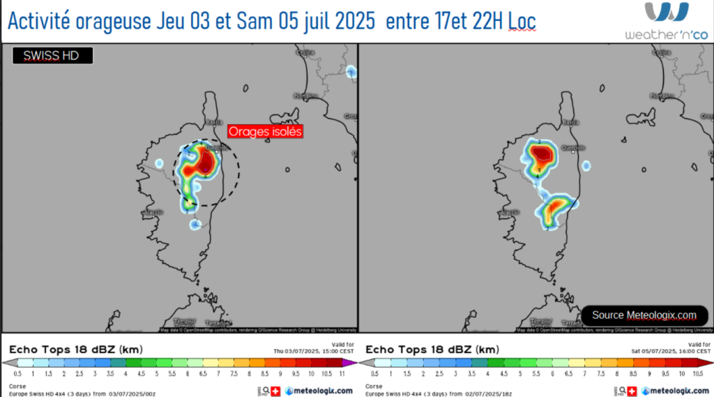 météo corse : Modèle Swiss HD et ECMWF Source: Meteologix.com – Illustration: Kitempu