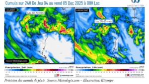 Prévision des cumuls de pluie Source: Meteologix.com – Illustration: Kitempu