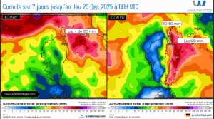 Prévision des cumuls de pluie Source: Meteologix.com – Illustration: Kitempu
