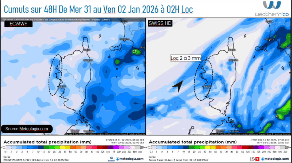 Prévision des cumuls de pluie Source: Meteologix.com – Illustration: Kitempu
