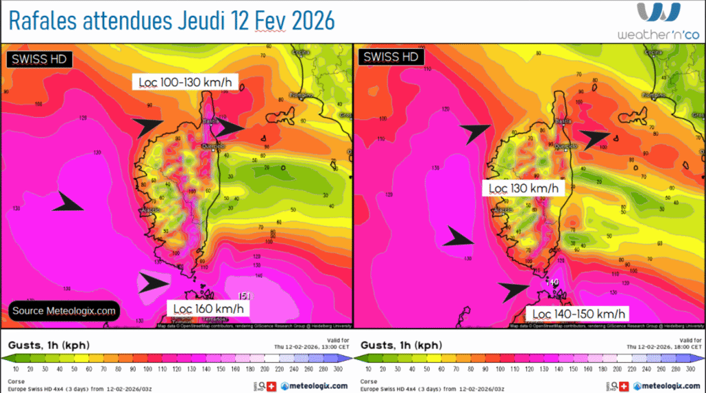 Prévision des rafales SWISS HD Source: Meteologix.com - Illustration: Kitempu
