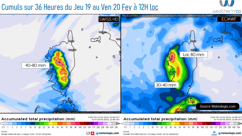 Prévision des cumuls de pluies SWISS HD Source: Meteologix.com - Illustration: Kitempu