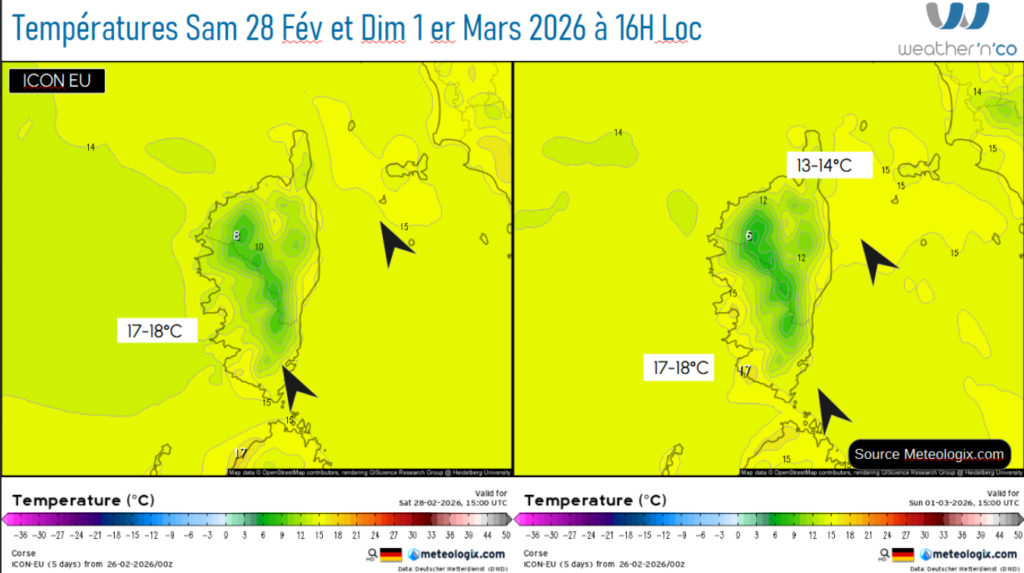 Prévision des maximales Source: Meteologix.com - Illustration: Kitempu