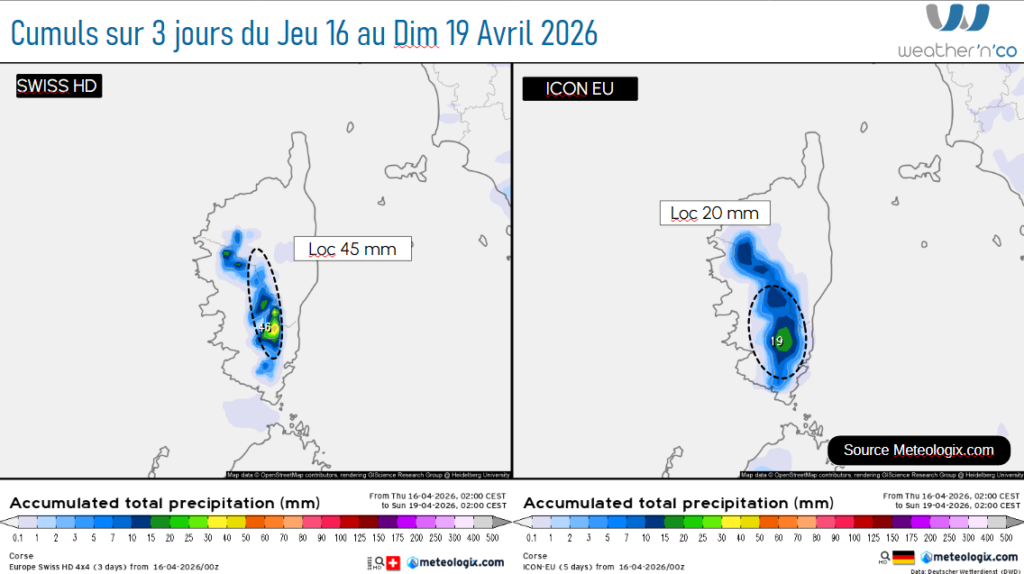 Prévision des cumuls de pluie - Source: Meteologix.com - Illustration: Kitempu